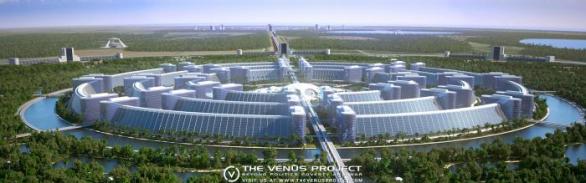 Projekt nové alternativní společnosti bez peněz je propracován i v oblasti nové monumentální architektury.
