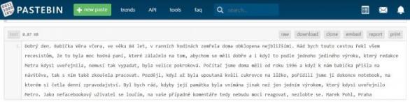 Text údajného vnuka Věry Pohlové. Dle badatelů v oboru Pohlologie se ale jedná o podvrh.