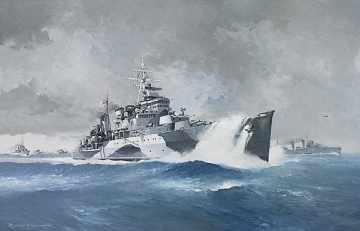 Křižník HMS Edinburgh poskytoval Arktickému konvoji podporu v ranných fázích, než byl 2. května 1942 potopen německými torpédy.