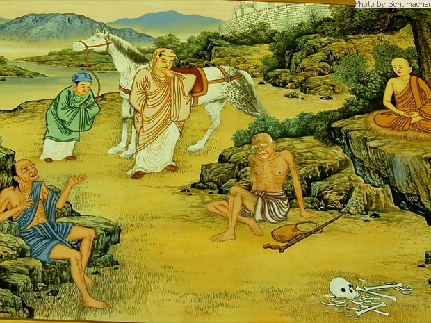 Buddha potkává starého člověka, nemocného a mrtvého