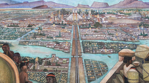 Mural of the Aztec city of Tenochtitlan, Palacio Nacional, Mexico City