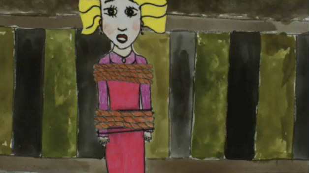 Kreslený klip k písni Leží dáma na kolejích naštval korektní matky.