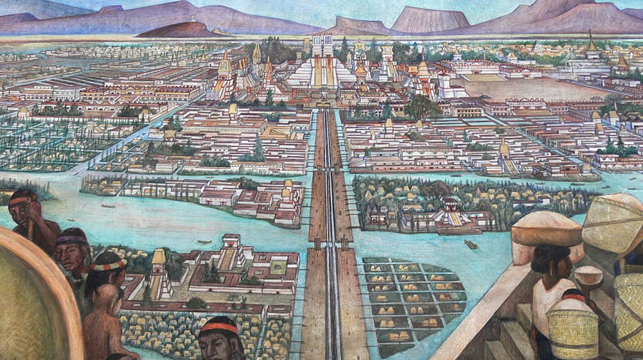 Mural of the Aztec city of Tenochtitlan, Palacio Nacional, Mexico City