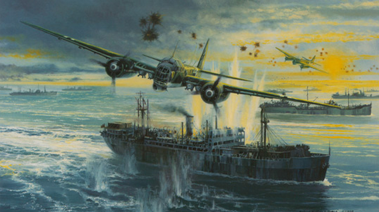Umělecké ztvárnění útoků německé Luftwaffe na Arktický konvoj.